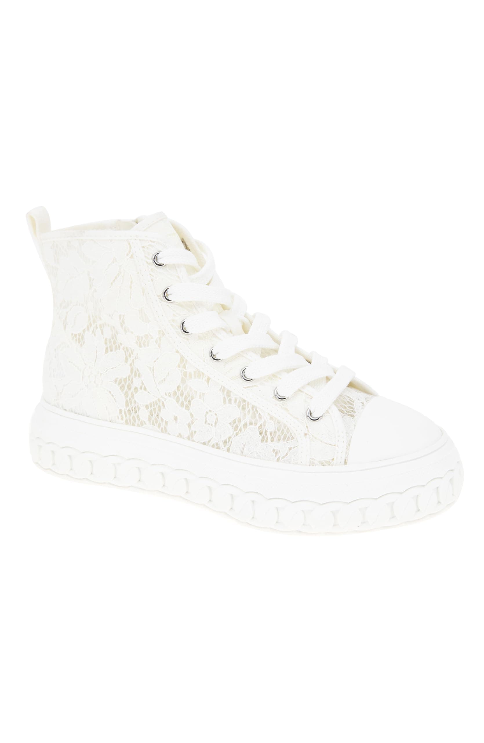 BCBGeneration Women's Renda high top Allover White lace Sneaker