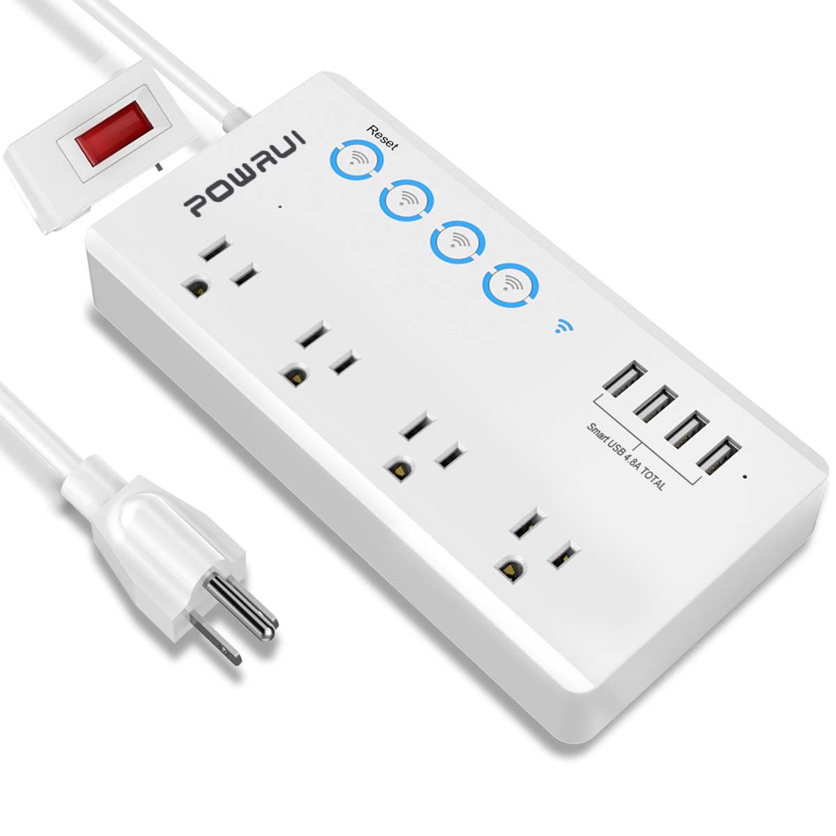 Smart Power Strip, POWRUI Wifi Surge Protector with 4 AC Outlets and 4 USB ports (5V/4.8A,24W), Voice Control with Alexa & Google Home, 6ft Cord, one by one button