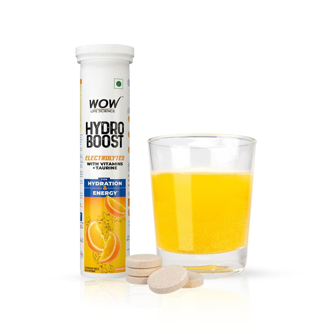 - WOW Life Science Hydroboost Electrolytes Low Sugar Energy Drink For Instant Hydration - 20 Effervescent Tablets (6 Litres) With 5 Essential Electrolytes + Vitamins (B6, B12, C & D) | Orange Flavour