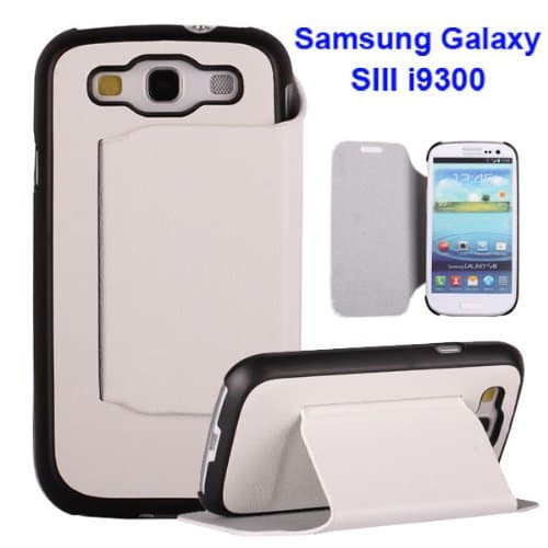 Premium Stand Flip Stand Folio Leather Cover Case for Samsung Galaxy S3 SIII i9300 - 1 Pack Retail Packaging - White