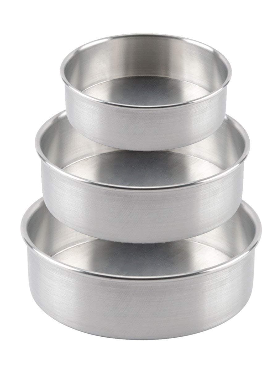 Allmart Enterprise Hard Anodized Aluminium Cake Mould Round Set of 3, Silver