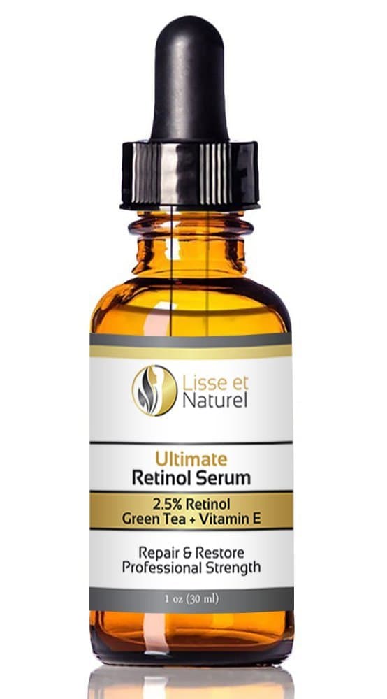 Lisse et Naturel Ultimate Retinol Serum, Maximum Strength 2.5% Retinol, Vitamin E, Green Tea and Jojoba Oil, 100% Natural and 71% Organic, Minimizes Fine Lines and Wrinkles