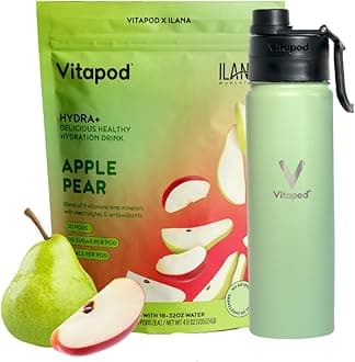 Vitapod x Ilana Muhlstein Hydra+ Apple Pear Flavored Water Enhancer Pods Starter Bundle, Sugar Free, Vitamin C, Vitamin D, Zinc, 30 Pods, 22 oz Stainless Steel Water Bottle, Sage Green