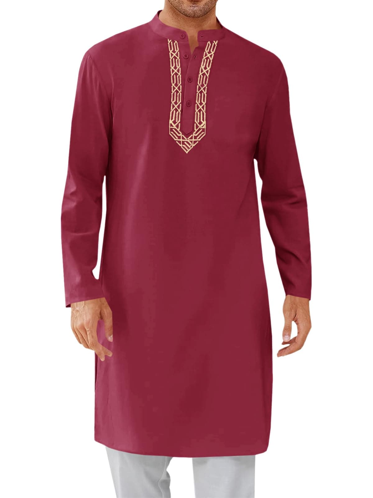 Runcati Mens Kaftan Thobe Button Down Casual Henley Shirts Long Sleeve Robe Cotton Linen Muslim Gown Shirt