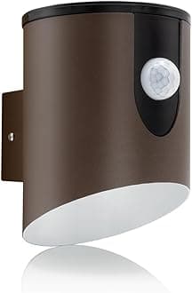 Auraglow Outdoor Battery Powered Wireless LED PIR Motion Sensor Security Wall Light IP44, Cool White Cylinder Sconce for Porch, Garage, Drive and Garden (Brown)