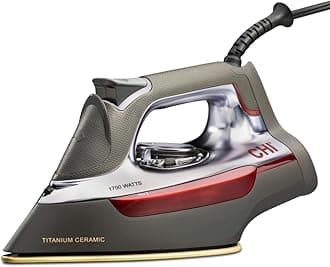 CHI Steam Iron for Clothes with 300+ Holes for Powerful Steam ing, Temperature Guide Dial, 1700 Watts, XL 10’ Cord, 3-Way Auto Shutoff, Titanium Infused Ceramic Soleplate, Silver (13101)