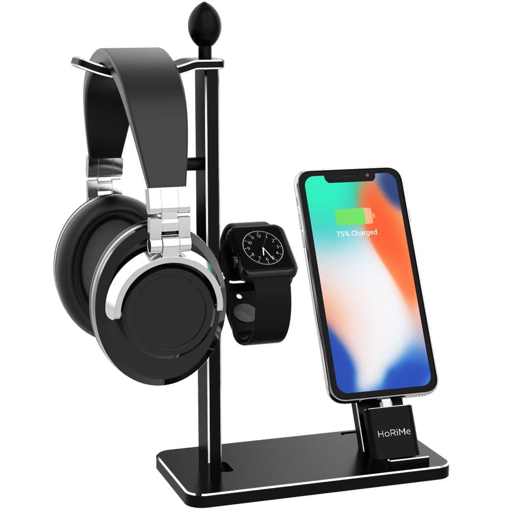 HoRiMe Charging Stand Compatible Apple Watch/iPhone/Headphone, 3 in 1 Charging Station Aluminum Charging Dock Headphone Stand for iPhone X/iPhone 8/8 Plus/7/7 Plus/6/6S Plus/Apple Watch Series 3/2/1