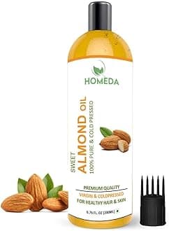HomedaPure Cold Pressed Sweet Almond Oil for Face, Hair Growth, Skin, Baby Massage - 200 ml - 100% pure (Organic Badam Oil for face glowing skin, Odorless)