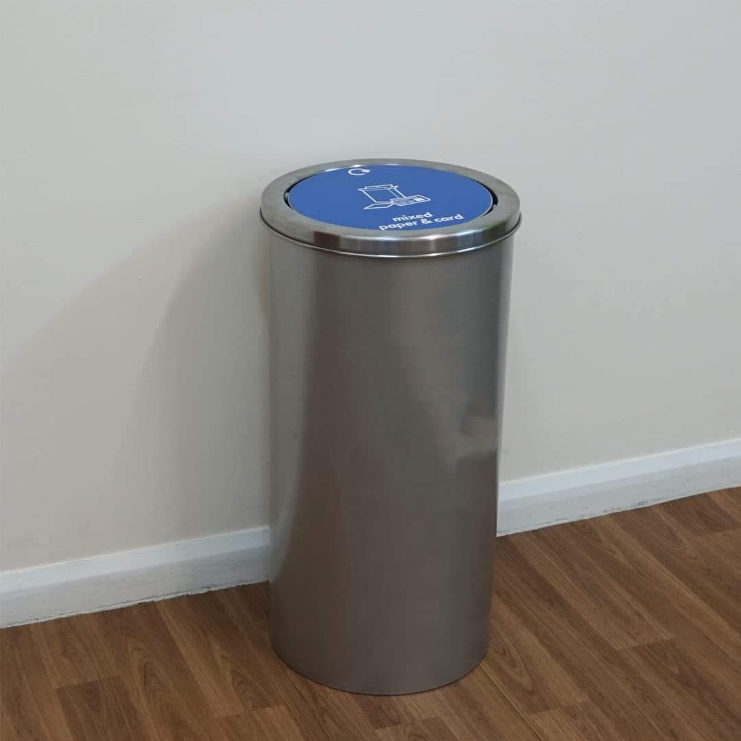 Office Needs Direct CYCLO Recycling Swing Bin Galvanised Steel Recycle Unit 70 Litre Mixed Paper Card