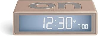 Lexon Flip+ Digital Alarm Clock for Bedrooms, Reversible On/Off Faces with Snooze function, LCD display & Touch Sensor Light, Radio Controlled & Battery Operated, Rubber - Gold