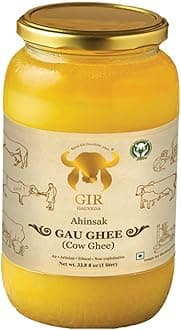 GIR Ahinsak Gau Ghee Vedic, Ethical, Desi Pure Breed Gaumata (A2), Bilona, Grass-Fed, Non-Gmo Good For Health, 1 Liter