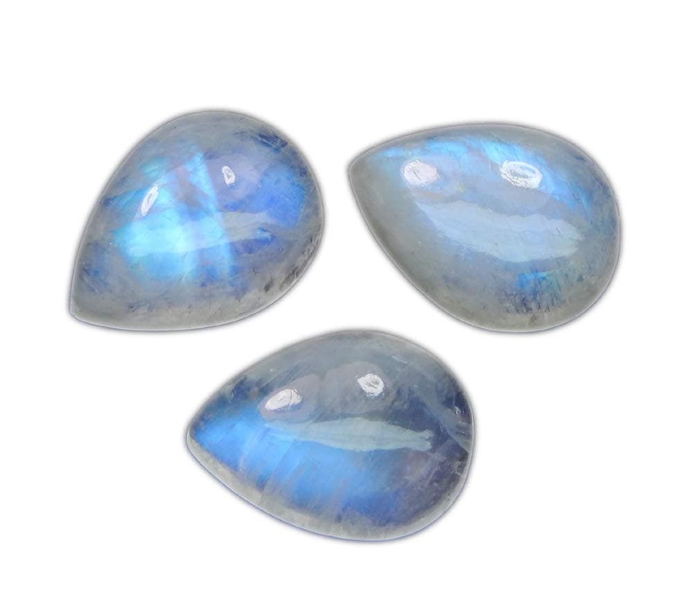 Natural Blue Fire Rainbow Moonstone 12x16mm pear cabochon AAA quality loose calibrated gemstones for jewelry making 3 pcs Box