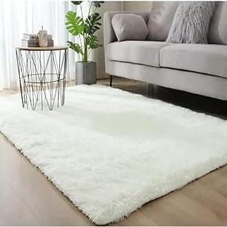 RAFFINE Luxurious Modern Furry Rug Soft Fluffy Floor Mat Carpet | Washable White Rectangle Area Rug for Living Room & Bedroom Interior Decoration | 160x80 cm