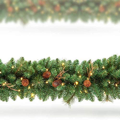OasisCraft 9FT Christmas Garland Decorations with 20 Pine Cones, Branches and 50 Battery Operated Warm Lights and Timer Product Name