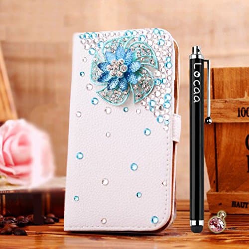 Locaa(TM) For Apple IPhone6 IPhone 6 (Only 4.7") Case Wallet 3D Bling Back New Leather Cover Design Women Flip Fashion Moblie Handmade Gift Holder General blue rose