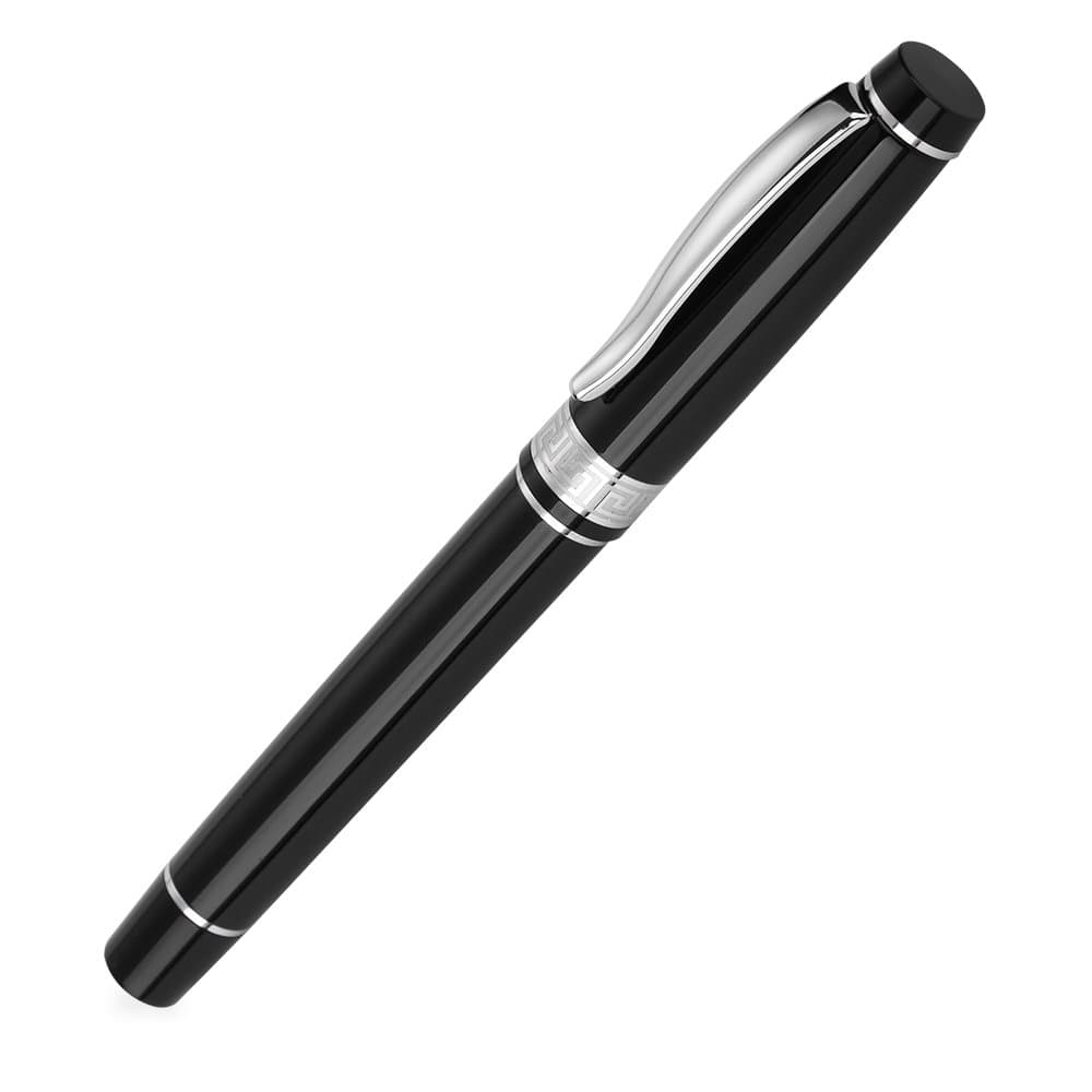 Ballpoint Pen 2501 Office Writing Set Gel Ink Roller Ball Pens for Signature Calligraphy Black Lacquer Chrome Trim with Fine Point Black Refill with Gift Box