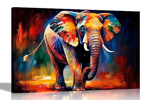 Artley Prints - Elephant Taking A Walk in Forest Canvas Art Pictures for Wall Home Decor Hanging Prints Abstract Animal Artwork for Living Room 30 x 20cm (12 x 8 inches) A4