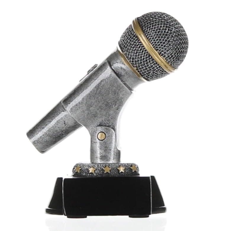 Decade Awards Microphone Trophy | Engraved Mic Drop Award - Gold or Silver - 6 Inch Tall - Engraved Plate on Request