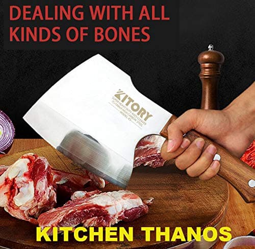 Kitory Meat cleaver for Bone Cutting, Super Massive Heavy Duty Axe Shape Butcher Kitchen Knife especially for big beef caw bones and frozen meat breaking, 2024 Gifts