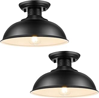 2PCS Semi Flush Mount Ceiling Light, Industrial Close to Ceiling Lighting Fixtures, Rustic Vintage Metal Black Ceiling Lamp for Kitchen Island Bedroom Hallway Farmhouse, 13in