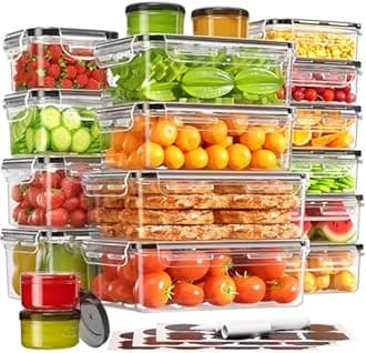 36-Piece Food Storage Containers with Lids(18 Container & 18 Lid), Plastic Food Containers for Pantry & Kitchen Storage and Organization, BPA-Free, Leak Proof, Reusable with Labels & Pen