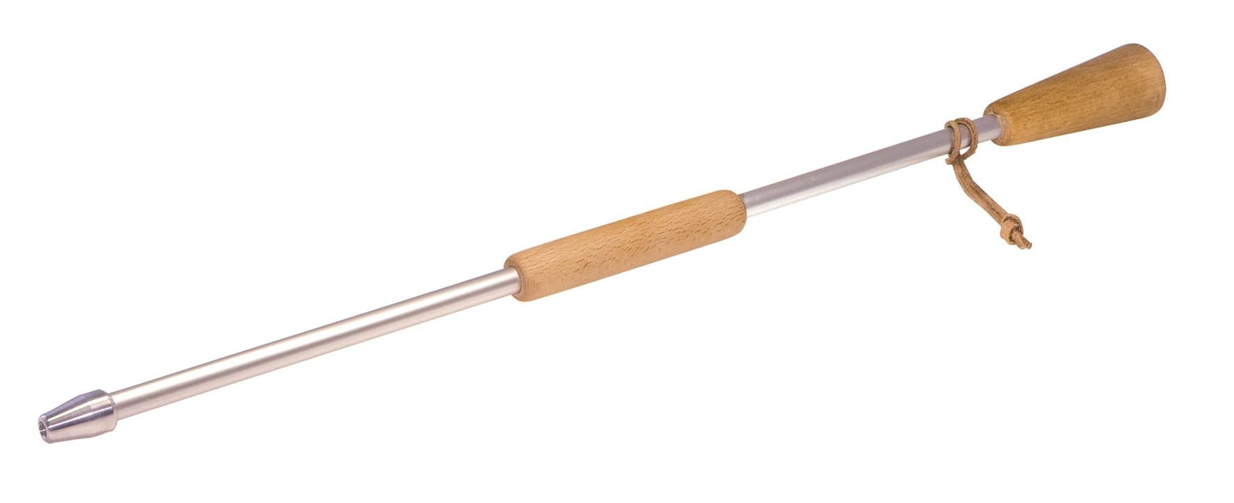 REDECKER Aluminum Bouffadou-Flame Blower with Oiled Beechwood Handle, 23-5/8-Inches, Leather Strap for Easy Hanging and Storage