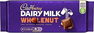 Cadbury Dairy Milk Whole Nut Bar, Whole Hazelnuts Covered in Creamy Milk Chocolate, 180 g Bar (Pack of 1)