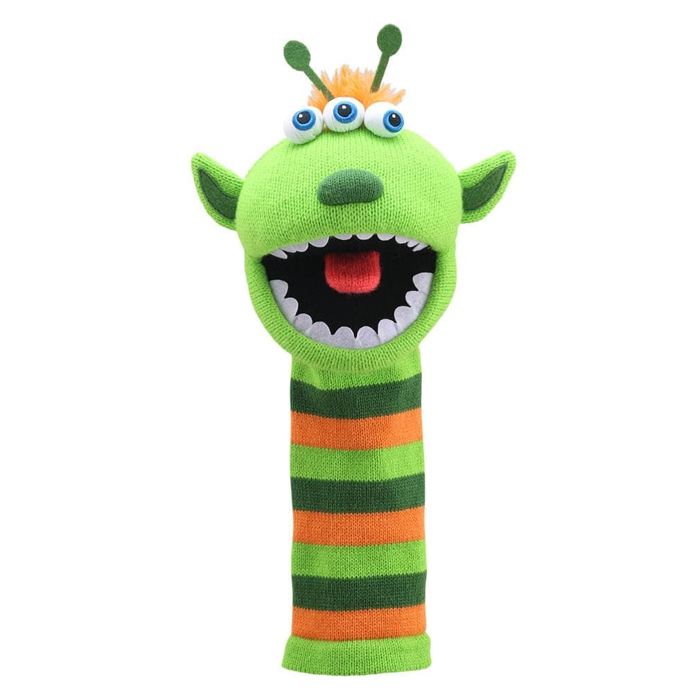 ECO Knitted Narg Hand Puppet - Three-Eyed Green Alien