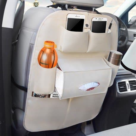 Ezip Beige Car Organizer Storage Bag Back Seat Box Organizer Holder Cover Backseat Pockets Books Phone Auto Stowing Tidying Accessories for Ford Fiesta