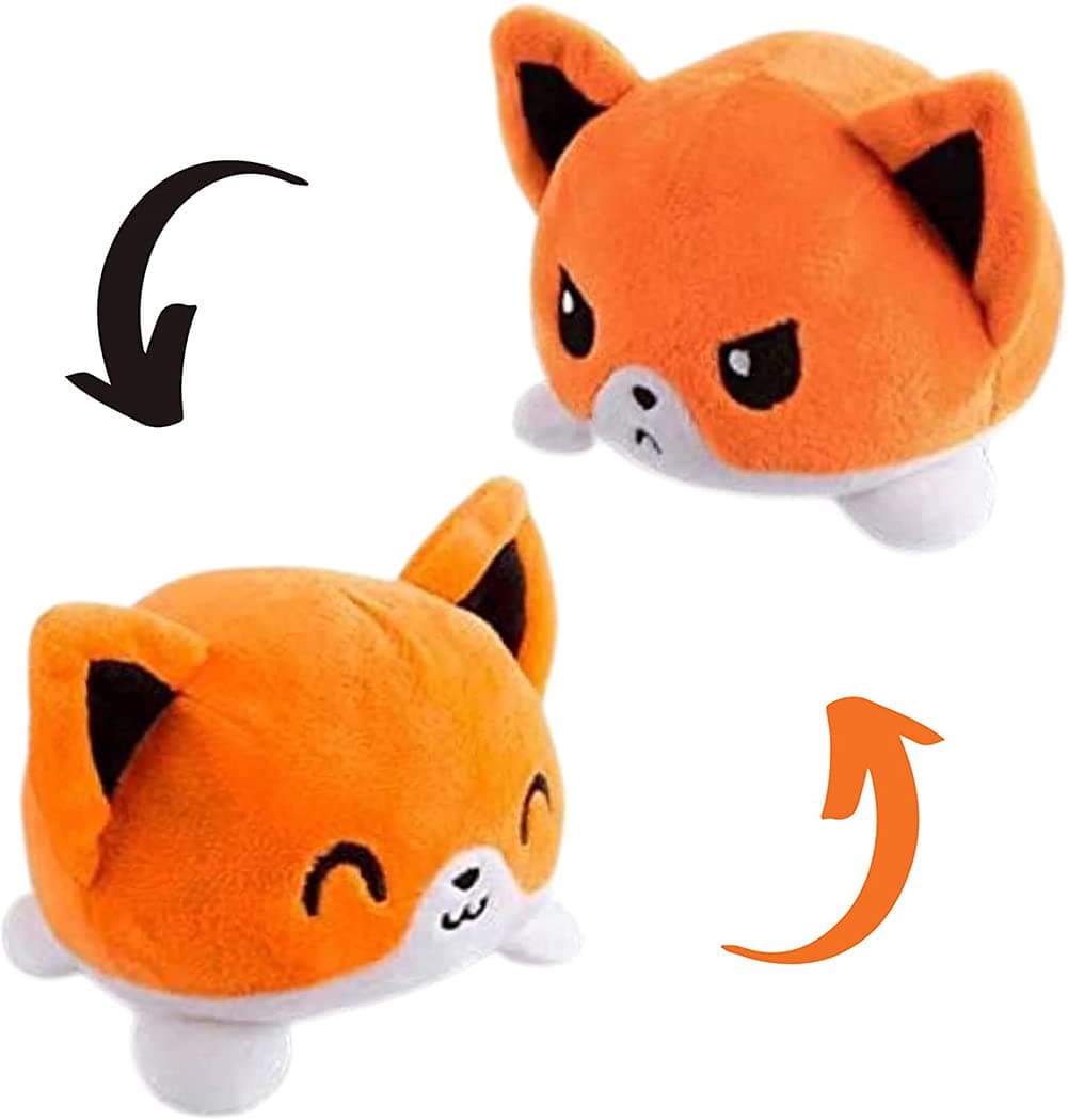 KASTWAVE Reversible Cat Fox Plush Toy, Double-Sided Flip Plush Toy, Different Emotions Plush, Halloween Cute Mood Plushie for Adult Kids Girl Boy Girlfriend Wife to Express Your Happy Sad Mood