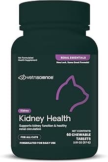 VetriScience Kidney Health Chewable Tablets, Renal Essentials Supplement for Cats, Kidney Care and Support with Mushroom, Astragalus Root, Nettle Seed and Herbs, Chicken and Fish, 60 Count