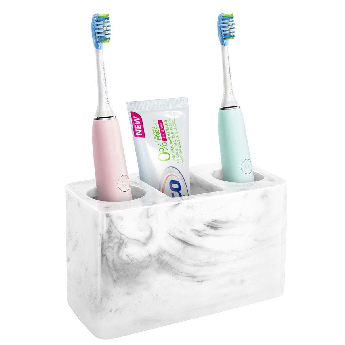 Electric Toothbrush Holder, 3 Slots Large Marble Toothbrush Toothpaste Stand, Resin Storage for Bathroom Accessories Vanity Counter Sink Organizer Caddy Marble Style- Ink White