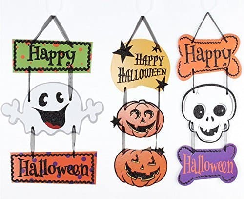 URChic 3Pcs Halloween Terrorist Ghost Skull Pumpkin "Happy Halloween"Three Consecutive Door Pendant Hanging Tag Window Decoration Strips Party KTV Showcase Gift