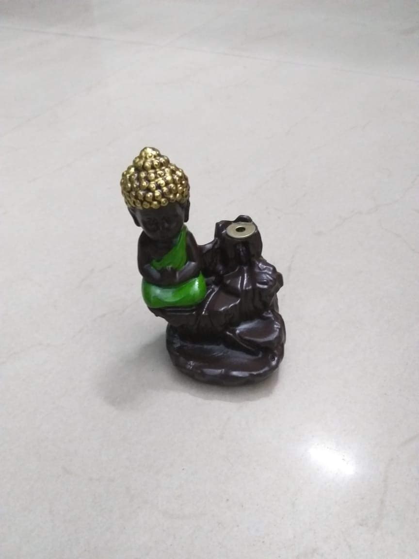 Decora Craft Polyresin Buddha Backflow Smoke Fountain With Scented Cone Incense, Standard, Blue(Conical)