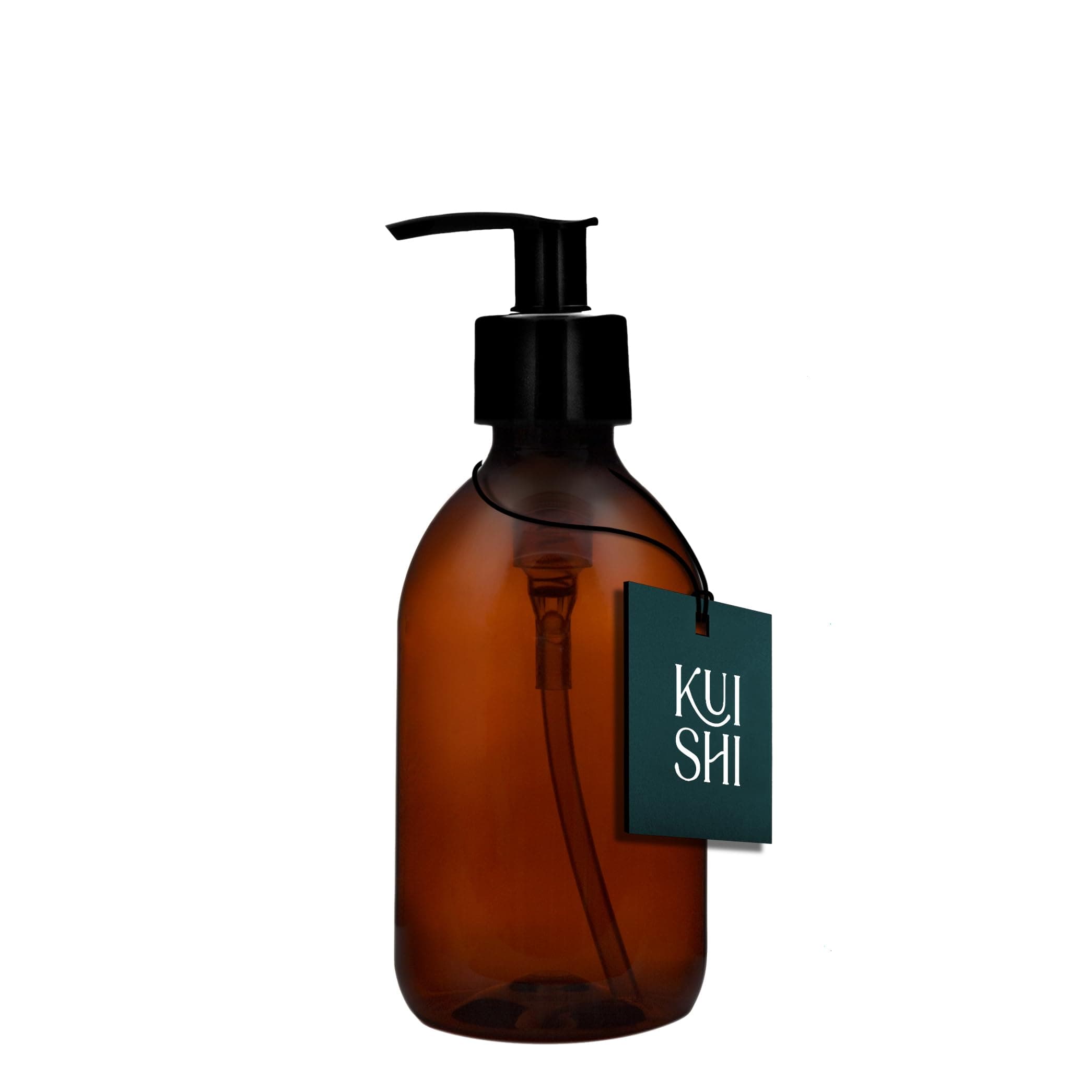 Kuishi Plastic Soap Dispenser with Black Plastic Pump - 250ml Pack of 1 Refillable BPA-Free Hand Soap Dispenser for Kitchen & Bathroom, Amber