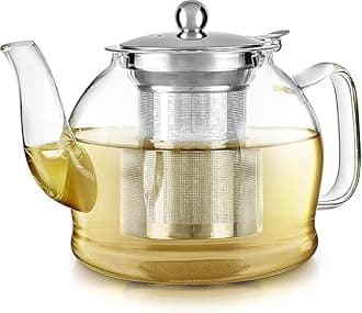 1000ml Glass Teapot with Removable Infuser, Stovetop Safe Tea Kettle, Blooming and Loose Leaf Tea Maker Set (steel 1000ml)