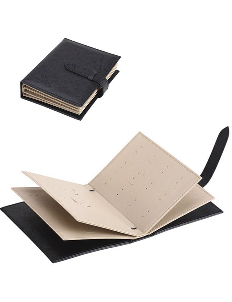 Zoiuytrg Pretty Earring Holder Case Book Shape Earrings Ear Stud Jewelry Storage Box Organizer, Capable for 42 Pairs of Earrings (Black)