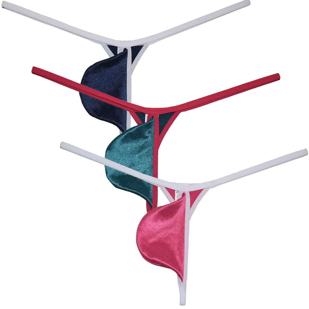 OROCOJUCO Men Shiny String Thong Pouch T-Back Satin Micro Bikini Border Underwear Jockstrap