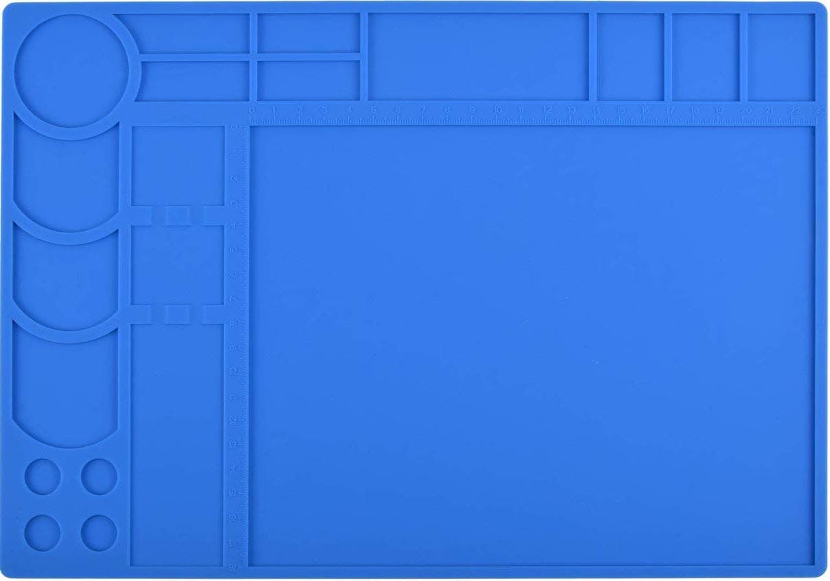 Blue Soldering Mat, Silicone Work Mat, Heat Resistant up to 932°F Protect Work Pad Board Table From Burning - Ideal for Phone, Watch Repairing, Soldering Station Electronics Heat Gun (13"X 9")