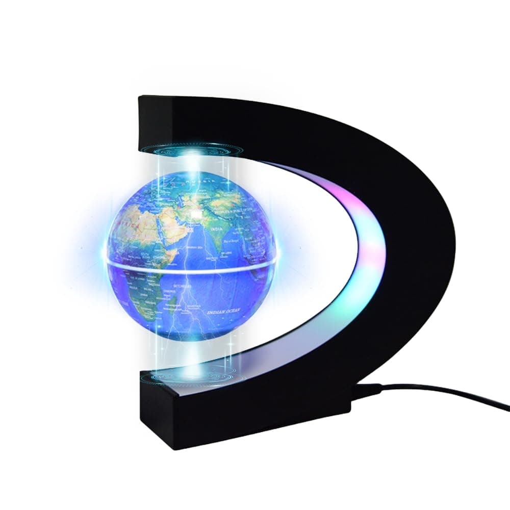 0TO1 TECH LED Maglev World Map Globe, LED Lights, Anti-Gravity Technology Gifts, Automatic Rotating Globe, the Sphere Can Glow, Suitable for Home/Desk/Teaching