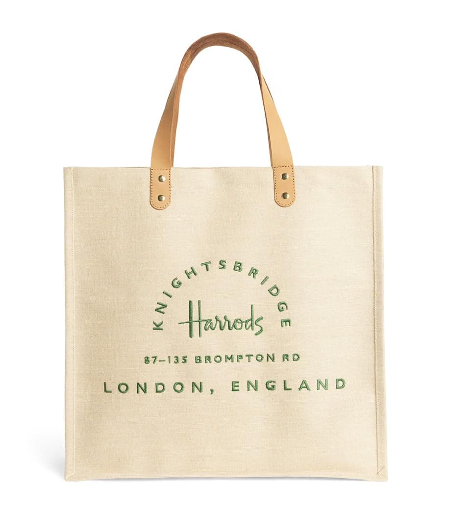 Embroidered Jute Shopper Bag, One Size