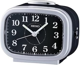 Seiko Classic Rectangular Matt Finish Silver Color Plastic Case Bell Alarm Snooze LumiBrite Table Clock for Office Desk Home Decor Gifts (Size: 9.9 x 6.1 x 8.4 CM | Weight: 200 gram) QHK060AN