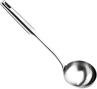 Soup Spoon Ladle,304 Stainless Steel Cooking Spoon Kitchen Tool For Wok With Hollow Handle, Silver/13.9Inch