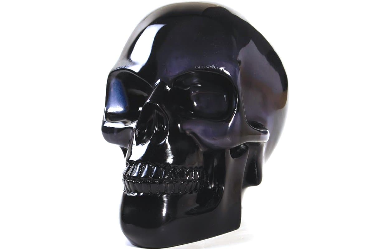 Black Crystal Skull Translucent Statue Figurine Resin