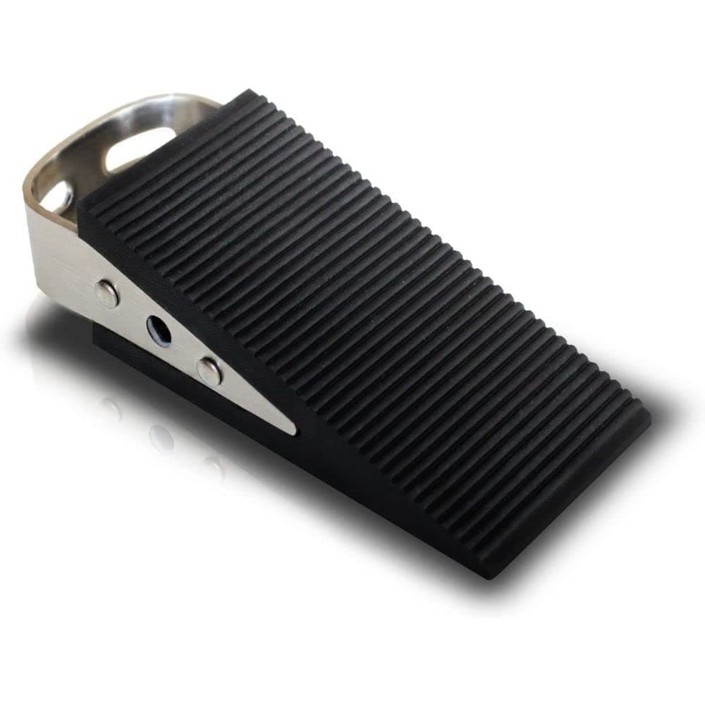 Large Rubber Door Stopper with Brushed Stainless Steel Handle and Hook - Door Stop That Won't Scratch Floor or Door - Works On All Surfaces