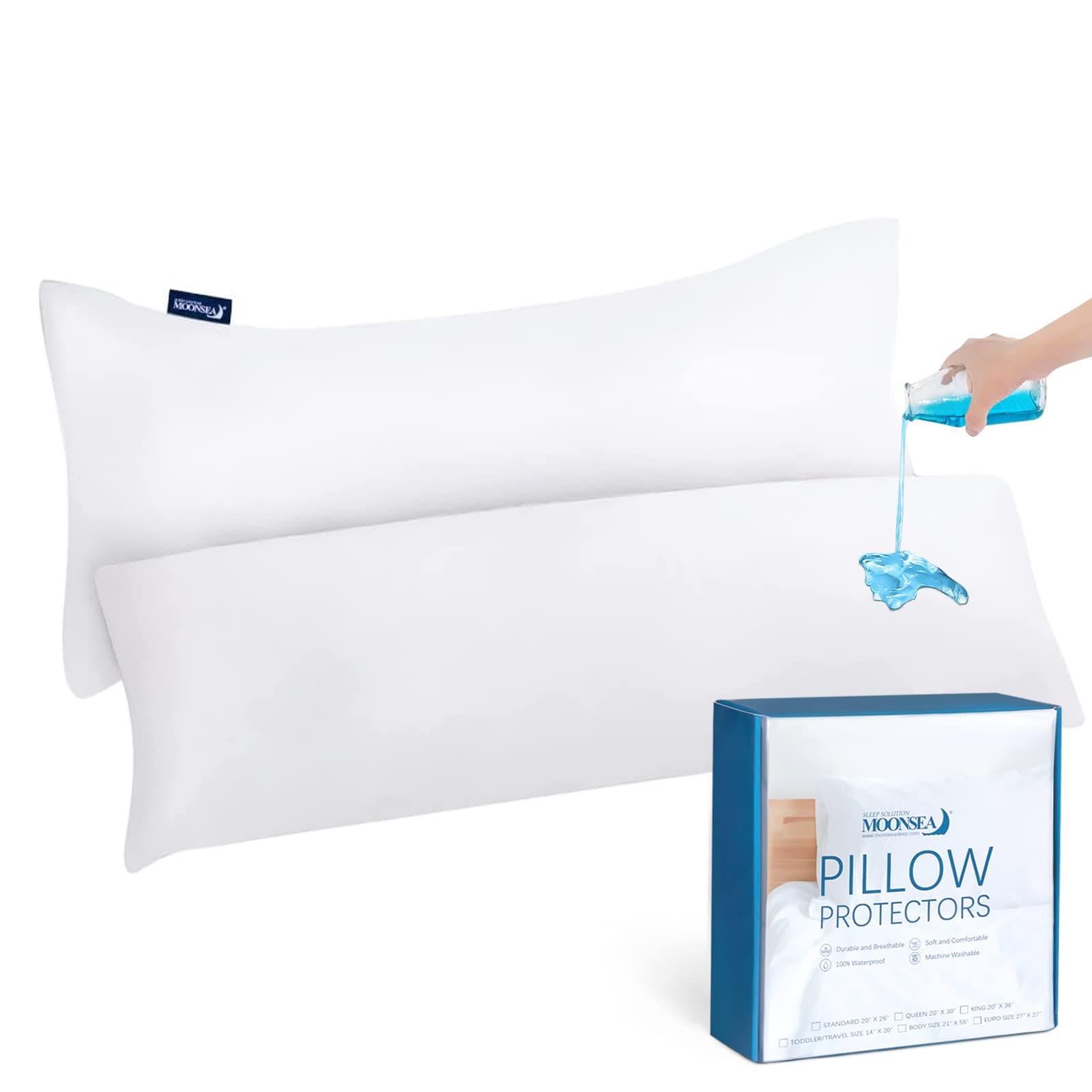 Waterproof Pillow Protector Body Size 2 Pack, Body Pillow Cover with Zipper 21"x 55" Pillow Protector Pillow Covers Encasement Pillow Case White