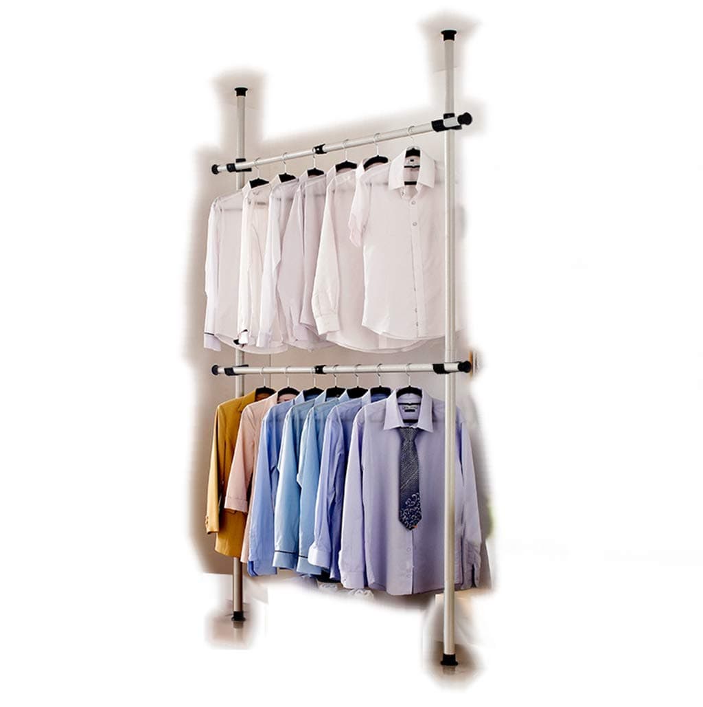 3202 Telescopic Garment Rack, Heavy Duty Design Movable DIY by Hand No Damage to Wall Ceiling Hanging Rail, 0.7-1.3 Meters Wide Adjustable, 120 Kilogram Loading, Reach Hook Included, White