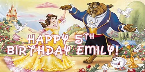 Beauty and the Beast Personalize Birthday Banner/Backdrop