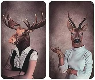 Wenko Universal Humanisation Female Hob Cover, Set of 2, Hot Plate Cover and Glass Chopping Board for All Types of Cookers, Tempered Glass, 30 x 2-6 x 52 cm, Multi-Coloured