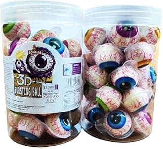 New Bursting Fruit Punch Gummy Eyeball Candy | Spooky Halloween Jelly Balls | 30 Pcs, 330 Grams Jar of Tasty Eye Ball-Shaped Gummy Treats | Jelly Candy